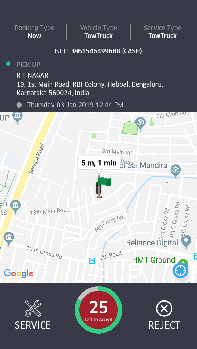 roadyo driver app home screen