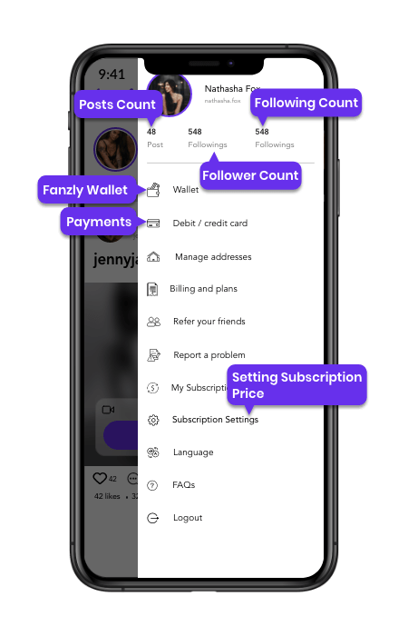 onlyfans clone mobile creator's menu