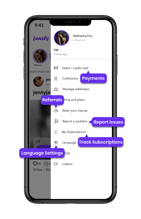 onlyfans clone mobile subscriber's menu